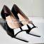 New Fashion Genuine Leather Dress Shoes High Heel Shoes Black & White Pointed Toe Bow Fashion Pumps CP6671