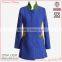 contrast color collar ladies' fashion overcoat with royal blue color