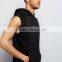Black Sleeveless Running Hoodie Single Pocket Front Soft Jersey Fabric Fashion Men Tops Custom Made