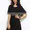 Black Dolman Sleeve Self Tie Curved Hem Dress With Belted Cotton Spandex Short Sleeve Casual Plain Short Dress