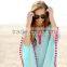 size S,M,L,XL western light blue pom pom surf beach ponchos for women