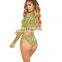 Women Sexy Bikini Set Long Sleeve Zip Up High Neck Crop Top Swimsuit Snake Skin Printing Low Waist Thong Beachwear Suit