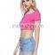 Lastest Design Fashion Sexy Backless Short Sleeve Crop Top with Cotton Fabric