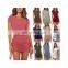 Manufacturers wholesale Women's Solid Surplice Dress Pack hip dress round neck thread short sleeve drawstring