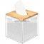 Clear Acrylic Tissue Box with Bamboo Lid Tissue Paper Box Holder
