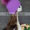 China Manufacture purple Knitting with Colorful Raccoon Fur Ball Ladies Winter Hat