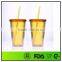 16 Ounce Double Wall Diamond Plastic Souvenir Mug With Straw