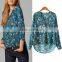 Women Print V-NECK Blouse Long-sleeve Top Shirt Lady Casual Shirt New Excellent