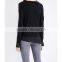 Wholesale Women Apparel Black Boat Neck Long Sleeves Chiffon Cuffs Wool-blend Blouse(DQE0203T)