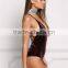 MGOO Fashion Manufacturer Purple Plunge Strap Bodysuits Velvet Blouses Cross V Neck Sexy Bloues Tops