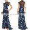 Latest fashion dress design cap sleeve printed silk crepe and chiffon evening gown for ladies