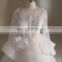 Luxury royalable bling bead and lace ruffle wedding party dress with a long train