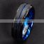 Luxury Titanium Ring For Men Surface Black Blue Groove Inside Blue Face Stainless Steel Ring