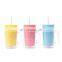 Hot Selling Best Pink Juice Eco Customized Logo Reusable Plastic Straw Smoothie Cups Lids