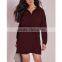 plus size drawstring waist shirt casual dress burgundy