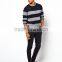 Man's Cotton Blend Knit Block Stripe Design Sweater