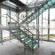 Double Stringer Stainless Steel Straight Stairs With Glass Treads