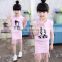 New 2016 Cotton Fashion Girls Clothing Sets with Pockets, Kids T-shirt Skirt Suit