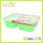 3-compartment 600+250+250ML 100% Pure Silicone color frame Collapsibe Lunch Box , Food Fruit Container