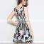 Women casual dress v neck black and white stripe floral dress