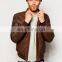 New 2014 Men Leather Jacket / Genuine Leather Jacket / Sheepskin Leather Bomber Jacket Dark Brown