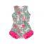 cactus pattern blooming flower purple stripe printing Toddlers loose Newborn Bodysuit ruffle Girl Romper