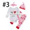 "My First Valentine's Day" 2019 white kids Valentine Rompers Outfits & pants & hat 3pcs set