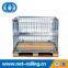 Collapsible metal steel wire mesh pallet cage with wooden pallet