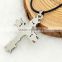 China Supplier New Products Men Necklace Cross Pendant Leather Chain Necklace
