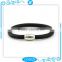 Black Round Sheep Skin Leather Bracelet with Magnetic Stainless Steel Clasp