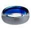 6MM New Dome Blue Tungsten Carbide Ring for Men Women, Brushed Two Tone Tungsten Carbide Ring