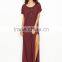 Burgundy Side Slit Loose Fit Tee Maxi Dress for Woman