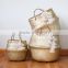 Blush tassel golden metalic seagrass belly basket/folding seagrass basket, set of 3 sizes