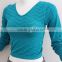 V-neck ladies seamless long sleeve shirt with hollow out wave style hole