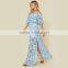 Peony blue floral mumu dresses 2018 womans off shoulder maxi dress
