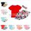 Blank tees and skirt set,4th of july girls outfits kids patriotic ruffle clothes M6051404