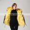 Yellow Fox Fur Wears Parka,Thickness Mini Winter Girls Fox Lined Parka