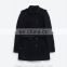 Black double-breasted waterproof fabric winter jacket with belt, windbreaker for women