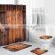 HRustic Wooden Shower Curtain Set with Non-Slip Rug Toilet Lid Cover Bath Mat Shower Curtain Set for Bathroom