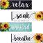 4 Pieces Wall Decor Signs Relax Soak Unwind Breathe Signs Rustic Art Sunflower Wooden Wall Plaque