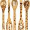Bamboo wood kitchen utensil burn bamboo utensils spoon set engraved from China