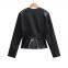 European and American personalized women's clothing spring new style short skirt hem imitation leather jacket jacket versatile