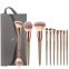Private Label Luxury Makeup Brush Set with Leather Bag Champagne Gold Foundation Eyeshadow Mascara and Shaving Brush