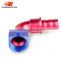 Aluminum oil cooler hose fitting 90 degree push on hose end push on fitting blue and red 10-090-10