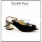 old women wear gold thick low heel suede shoes with fish toe ankle strap