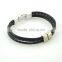 Factory Men Bangle Metal Black Leather Rope Bracelet