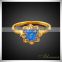 Free Shipping Beautiful Blue Diamond Fashion Jewelry Flower Shape Brass Single Stone Ring Designs