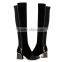 2015 Low chunky heel genuine leather women over knee high boots zipper pointed toe lapel stylish women boots CP6709