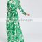 Guangzhou Wholesale Clothing OEM Palm Leaf Print Chiffon Fashion&Beach Dress With Belte