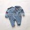 Korean style baby clothes romper stone washed denim romper with two pocket